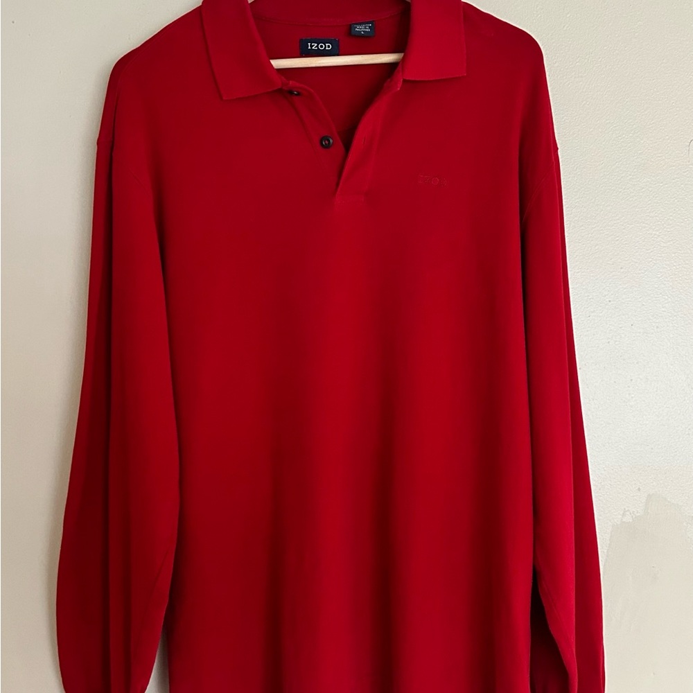 Izod Men's Red Long Sleeve Polo